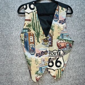 Vintage Route 66 Vest Mens Medium Tapestry Western Cactus Cars‎ Road Trip 90s